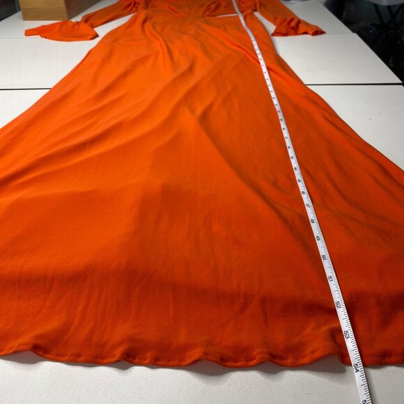 Mac Duggal Orange Long Sleeve Cutout Ruffle Cuffs Fitted Floor Length Dress Sz 0 - Picture 8 of 10